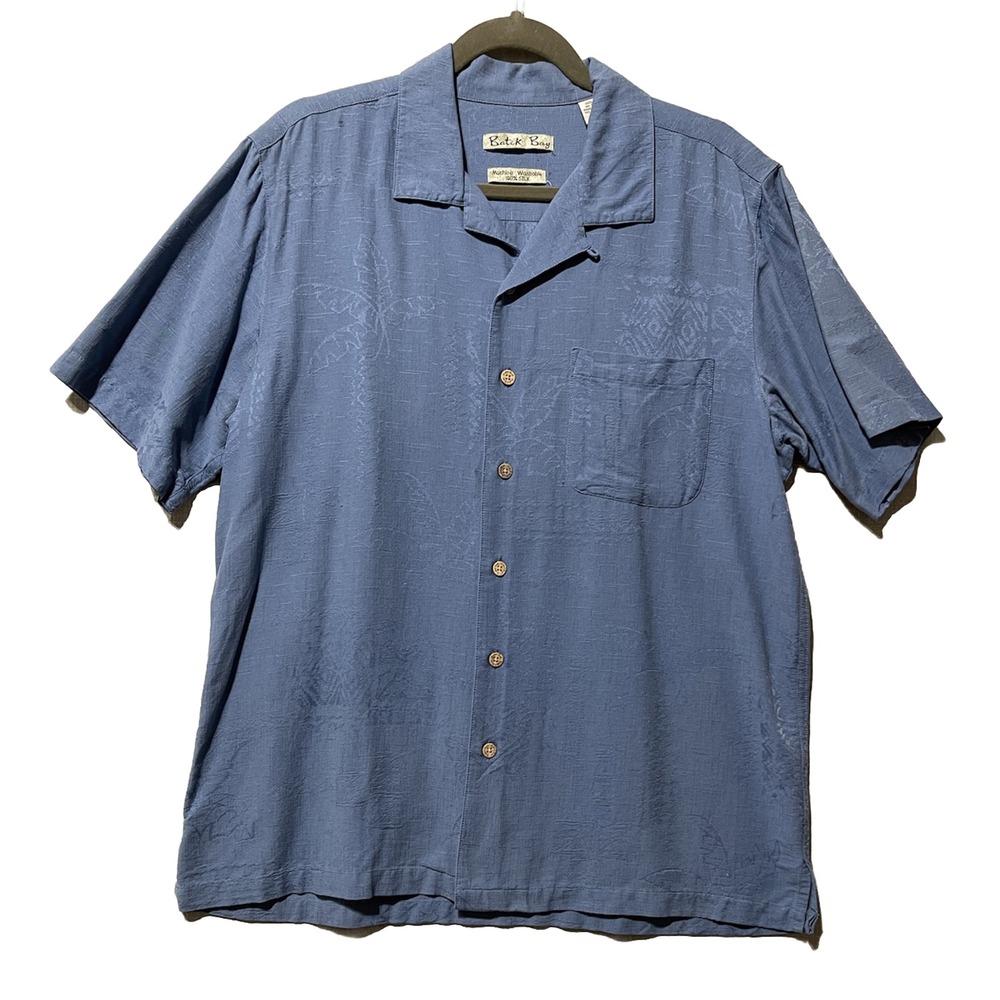 Batik Bay Silk Hawaiian Shirt Men's Medium Blue Tropical Beach Coastal